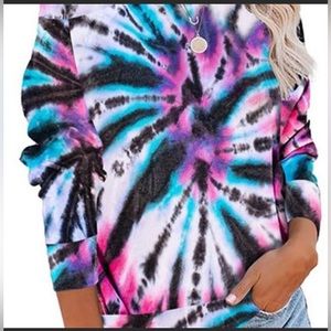 Tie Dye Multi Colour Long Sleeve Top Featuring Blue & Fuchsia (NWT-New!)